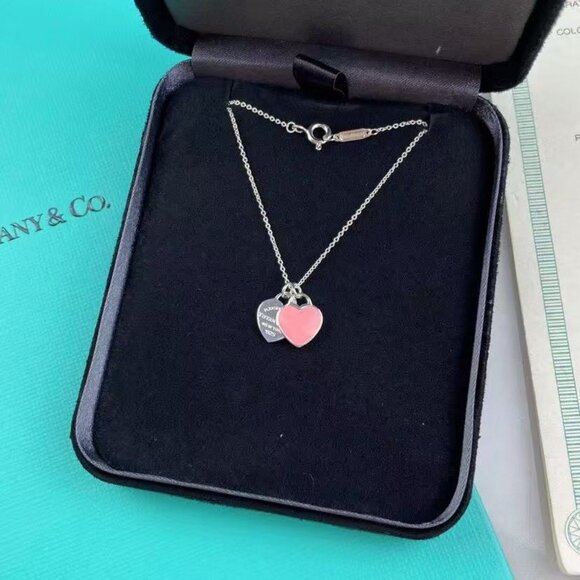 TIFFANY & Co. Return to Mini Double Pink Heart Enamel Pendant Necklace - Picture 7 of 7